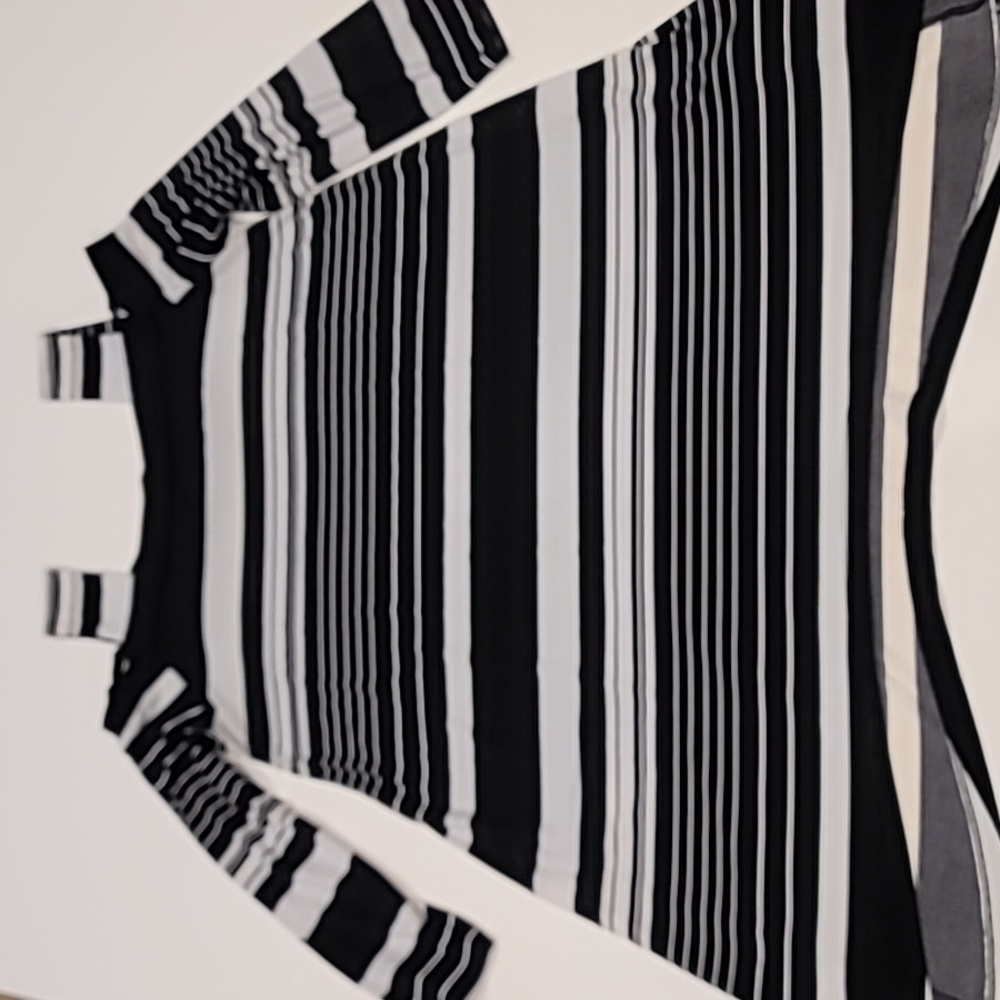 Chico's Cold Shoulder Striped Tunic Black White S - Picture 4 of 13